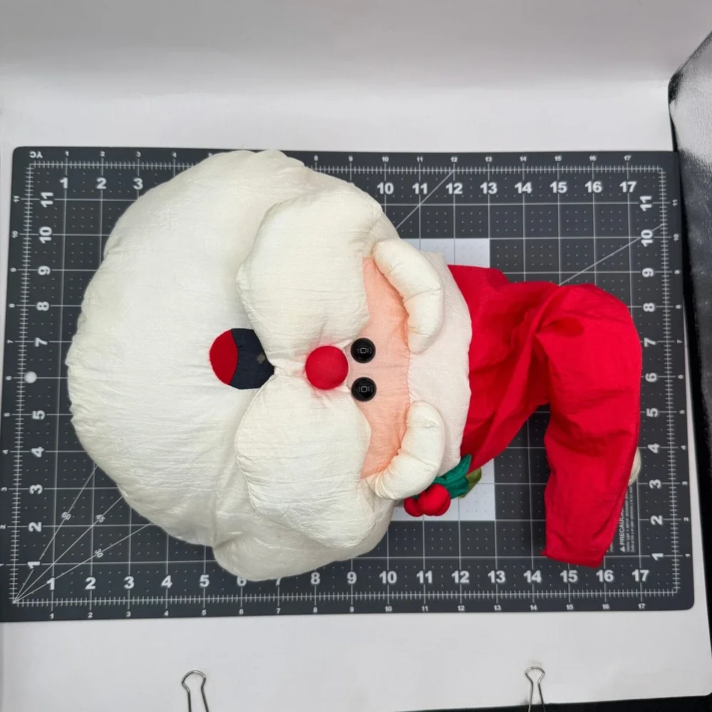 Santa Claus Head Pillow Door Hangar White Red Vintage Christmas Decor